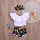 Two-color Baby Ruffled Collar Flower Shorts Headscarf Three-piece Set