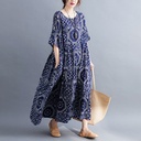 Oversized Loose-Fit Cotton and Linen Printed Dress