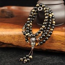 Natural Gold Obsidian Misbaha with Tibetan Silver Round Beads 