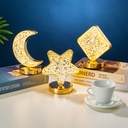 A luxurious and elegant night table lamp with a star and moon design, featuring touch control and rechargeable functionality for a warm and inviting ambiance