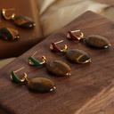 Retro Style Copper Earrings with Natural Gemstone Pendant in Elegant Design 
