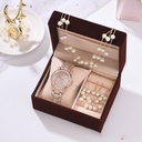 Diamond Watch Set with Pearl Bracelet, Earrings, and Necklace for Women in Elegant and Luxurious Design