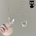 Elegant necklace with a transparent cat pendant and rhinestones on a silver-plated chain