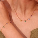 An elegant necklace for women featuring a simple design with colored zircon stones, made from durable titanium steel