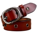 Premium Leather Belt for Women – Two-Layer Cowhide with Metal Pin Buckle