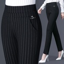 Women's high-waisted elastic pants with a straight-leg cut, featuring a casual spring design with elegant stretchy stripes for a comfortable and stylish look