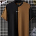 Men’s Short-Sleeve T-Shirt with 3D Color-Block Design – Elegant Round Neck