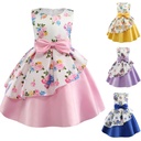 Girls' dress with unique prints and an irregular skirt design, adorned with an elegant bow to give your little one a stylish and standout look