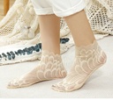 Women's Short Mesh Lace Socks – Solid Color, Cotton Bottom, Breathable
