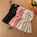 Sleeveless Summer Girls' Dress with an Elegant A-Line Design, Featuring a Sash and Buttons