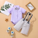 Elegant Children's Outfit – Short-Sleeve Romper with Suspender Shorts in a Classic Design
