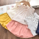 Girls' set consisting of a sleeveless polka dot blouse paired with stylish shorts