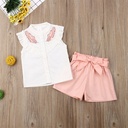Girls' 2-piece set – sleeveless blouse with a lotus leaf collar paired with stylish shorts