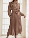 Elegant women's A-line dress adorned with a bow and charming pleats – a feminine design that adds a refined touch to your look, perfect for special occasions or elevated everyday outfits