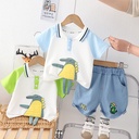 Stylish children's denim outfit – includes shorts and a cartoon-printed polo shirt for a fun and trendy look