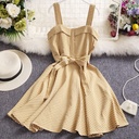 Korean-style sleeveless plaid dress with a defined waist and A-line cut for an elegant feminine look