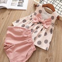 Summer children's outfit consisting of a big bow T-shirt and stylish shorts