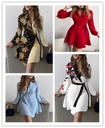 Women's Long-Sleeve Dress with Floral Print and Lapel Collar
