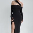 Elegant women’s dress with hollow-out details and a side slit for a striking look