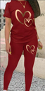 Women's Pajama Set – Short-Sleeve Top with Heart Print and Matching Pants