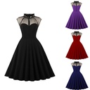 Women's Elegant Retro Dress with Mesh Paneling and Flutter Sleeves
