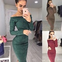 Elegant women's dress with a slim fit, off-the-shoulder design, and long sleeves — perfect for modern looks