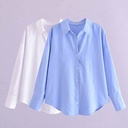 Women's Long Sleeve Solid Color Shirt with an Elegant Classic Collar Design