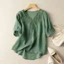 Loose women's shirt with elegant embroidery and a V-neck, lightweight and visually slimming