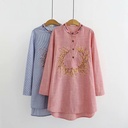 Loose striped women's shirt with elegant embroidery and a stand-up collar for a refined casual look