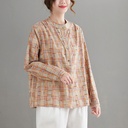 Women's plaid shirt with long sleeves, made of a cotton-linen blend