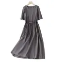Elegant women's dress made from a cotton-linen blend