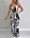 Women's printed jumpsuit with suspenders and wide legs