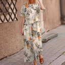 Women's cotton and linen set with an elegant plant print