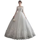 Elegant one-shoulder dress with slim lace sleeves and a dreamy feminine design
