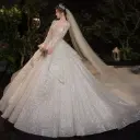 A luxurious wedding dress with an elegant French design, perfect for those seeking a distinctive, royal look