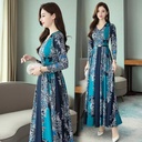 Women's long loose dress with a modern design and elegant printed pattern