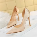 Elegant and stylish shoes with high thin heels and a shallow-cut front design