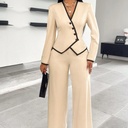 Single-Breasted Blazer Set with Contrast Trim and Matching Pants