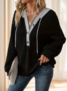 Women’s Color Block Hoodie with Front Buttons