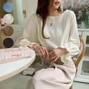 Women’s Casual Blouse Shirt with Long Sleeves and Solid Color Round Neck