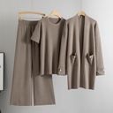 Elegant Three-Piece Set: Blouse with Knitted Mid-Length Cardigan and Wide-Leg Pants