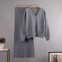 V-Neck Cardigan Sweater with Wide-Leg Pants Suit