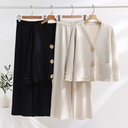 Women's Knitted Two-Piece Set: Sweater with Buttons and Wide-Leg Pants