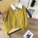 Women's Blouse with Fake Two-Piece Design