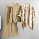 Elegant Three-Piece Set – Knitted Sweater, Shawl, and Wide-Leg Pants
