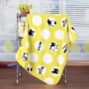 Soft coral fleece and flannel baby blanket with a cute cartoon design