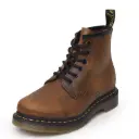 A high-top men's boot made of genuine coffee-colored leather, featuring a lace-up design
