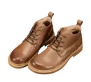 Men’s casual genuine leather boots with a mid-top design and flat sole