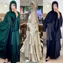 An elegant and modern abaya in a solid color, with an outer cardigan 