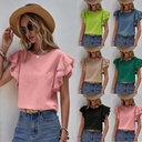 قميص صيفي نسائي كاجوال بياقة دائرية وأكمام قصيرة بتصميم أجنحة الخفاش